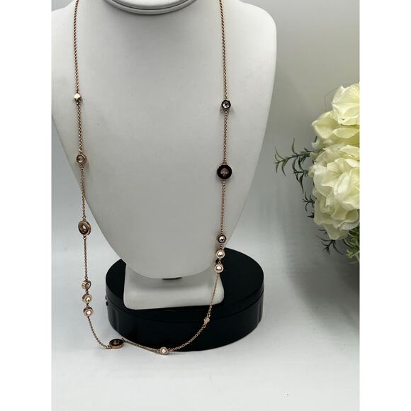 Kate Spade Spot The Spade Long Rose Gold Bezel Crystal Spade Station Necklace - Picture 10 of 10